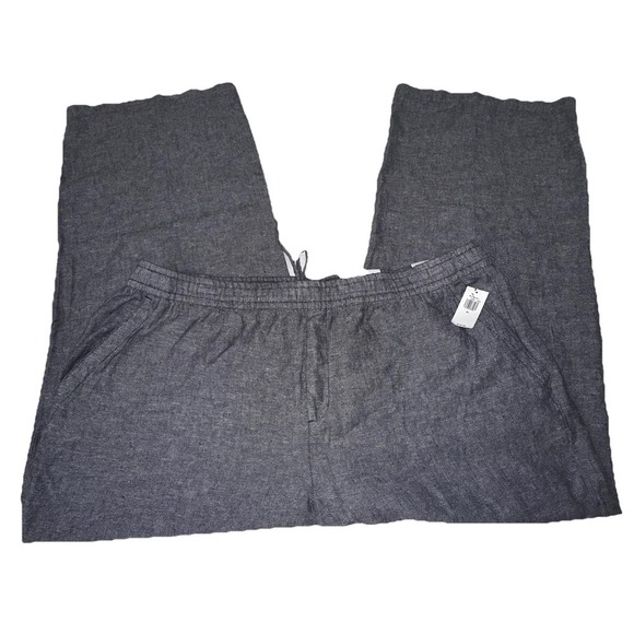 Old Navy Pants Women XL Black Linen Blend Cropped Drawstring 36x26 High Rise NEW - Picture 2 of 6